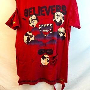 Free City - Distressed XL Vintage Red Unisex T-Shirt - Believers Fluxus/Mask